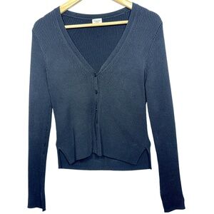 Abercrombie & Fitch Black Ribbed Knit Long Sleeve V-Neck Cardigan Sweater Size L